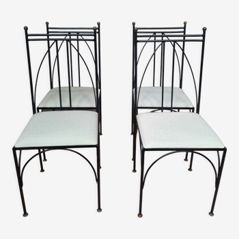 Series of 4 black metal chairs