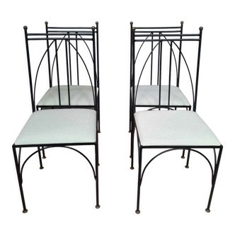 Series of 4 black metal chairs