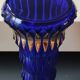 Walther Glas Design Vase, Graphic shape with golden flamed tips. Blown art glass, cobalt blue. Height 25 cm