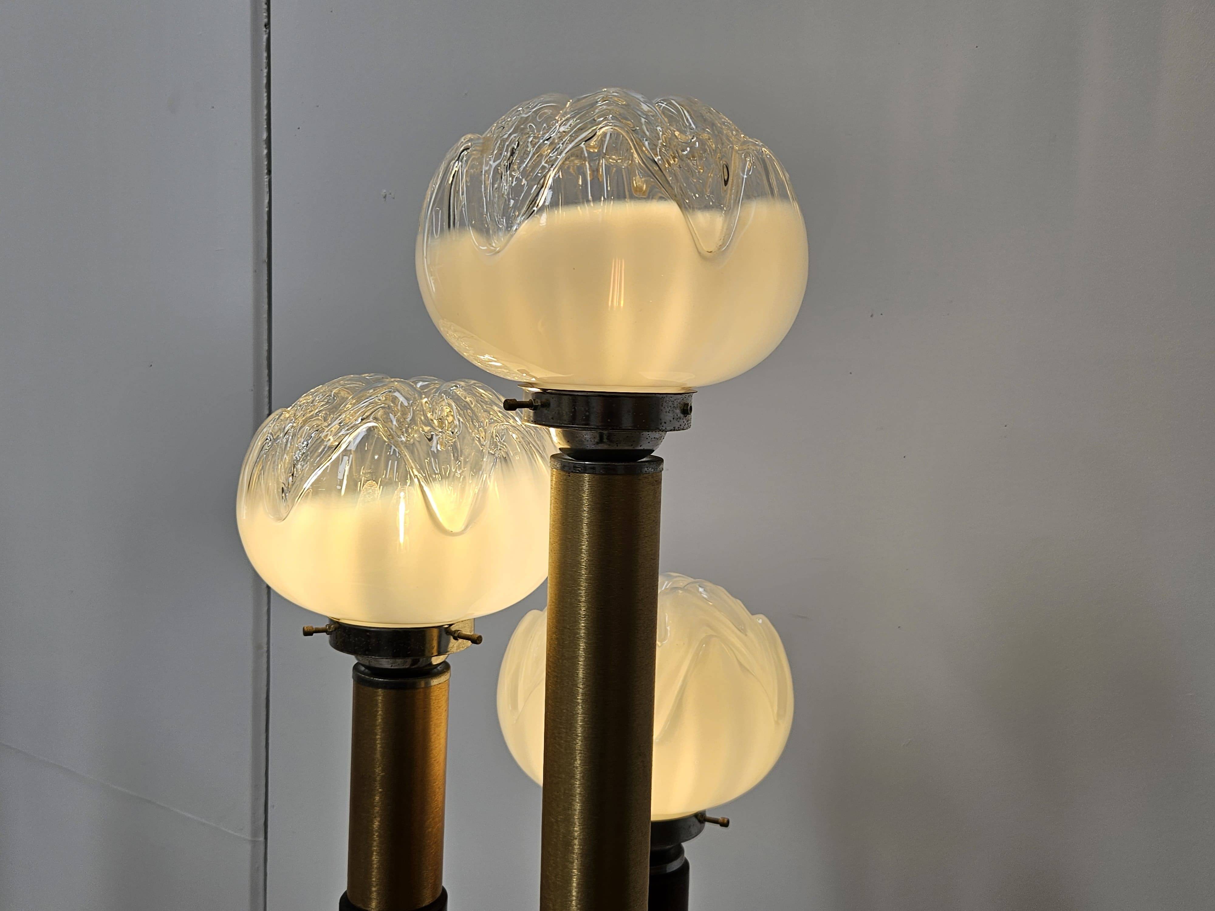 Mid-Century Murano Glass Floor Lamp in Wood and Metal with 3 Light Points