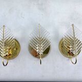 Vintage set of three sconces in brass and glass by Zero Quattro. Italy 1970s