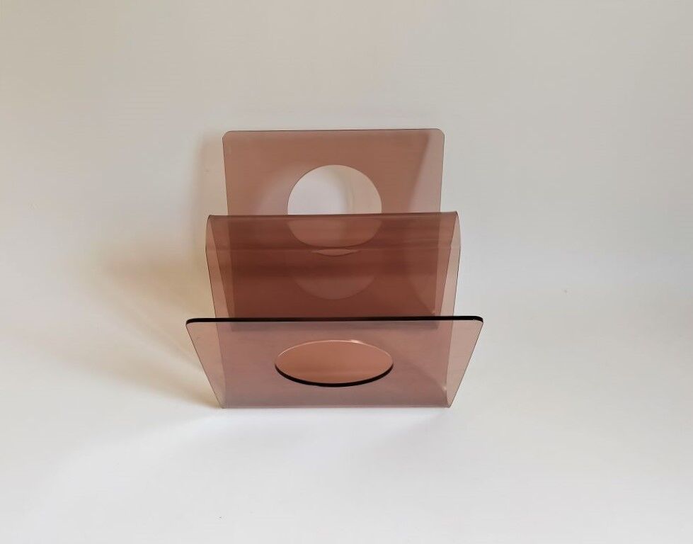 Smoked plexiglas magazine holder 70s