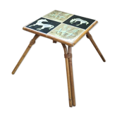 Table d'appoint céramique & rotin signée Chassin