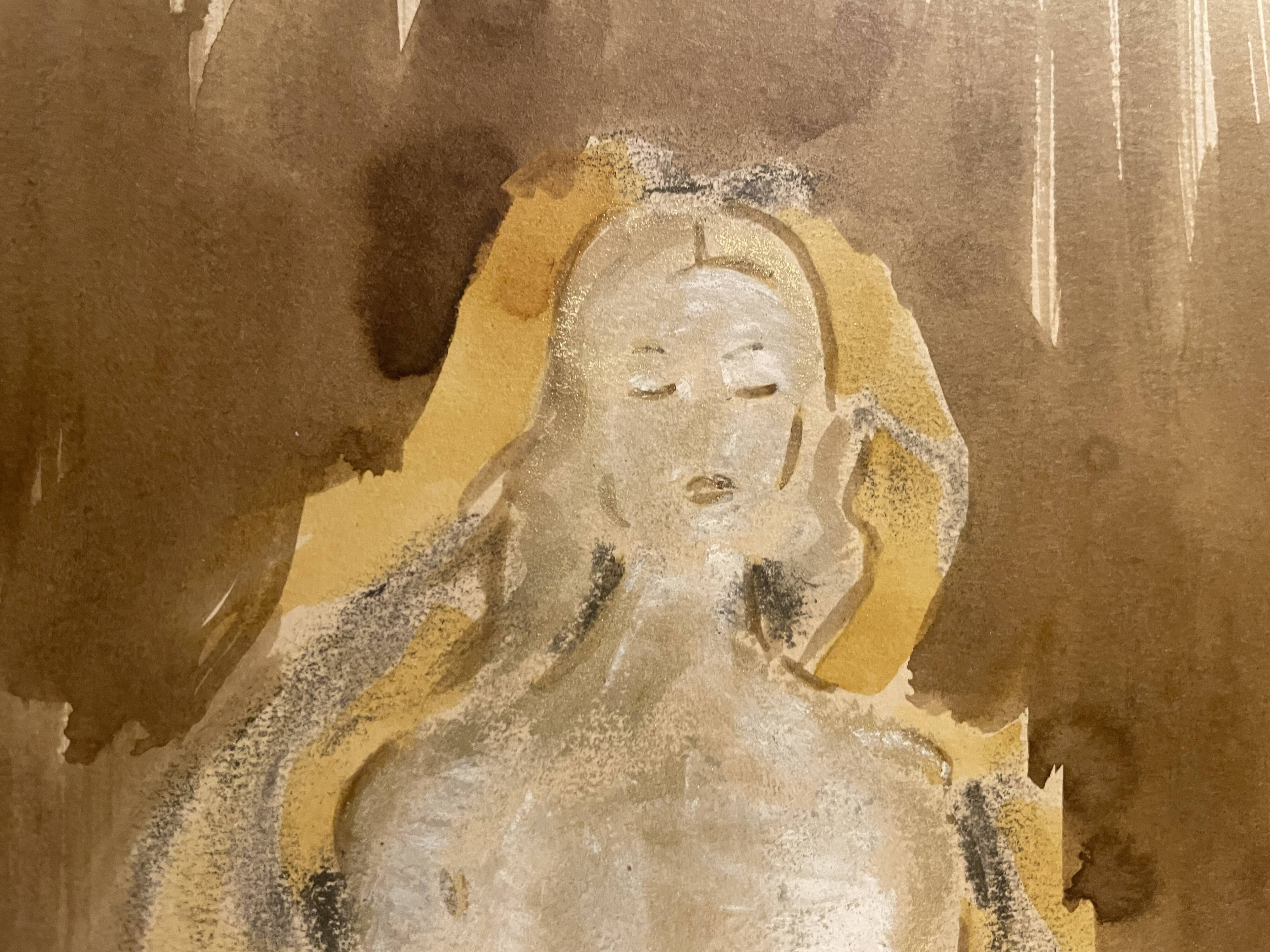 Signed painting, mixed media, female portrait "Zen"