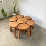 Flower coffee table set with elm tripod stools
