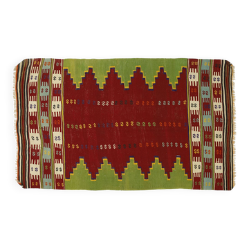 Kilim Turc Vintage Anatolien Rouge et Vert 205 x 124 cm