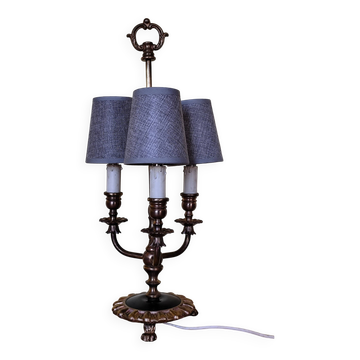 lampe candélabre 3 feux en métal et laiton doré, lampe bouillotte