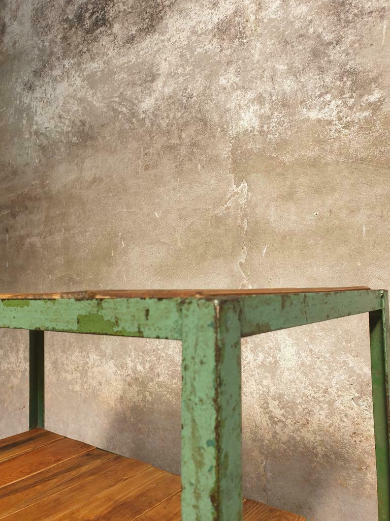 Old shelving green with wood