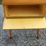 Vintage 1950s bedside table in blond oak with conical legs