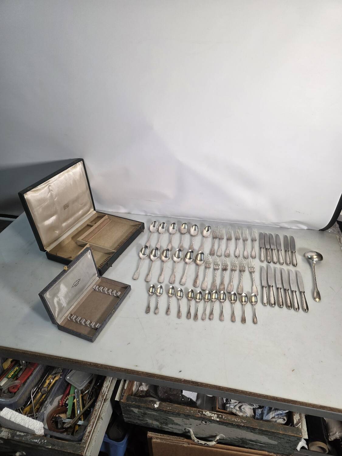 Christofle silver-plated cutlery set, 49 pieces with case.