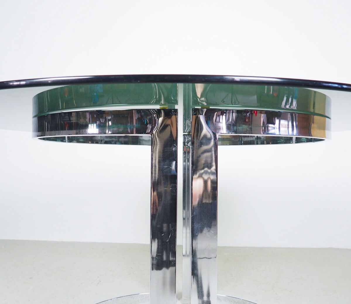 Milo Baughman chrome and smoked glass dinner table, 1970's