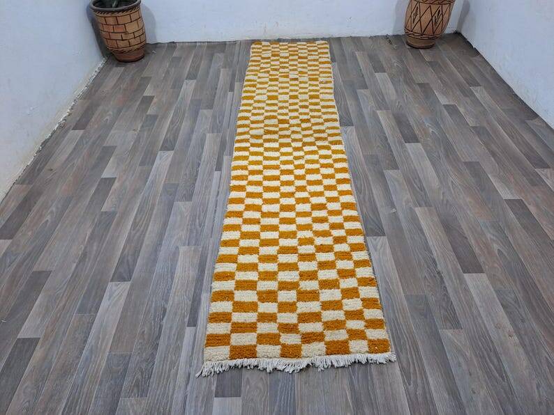 Handmade pure wool runner rug, size 75/300 cm.