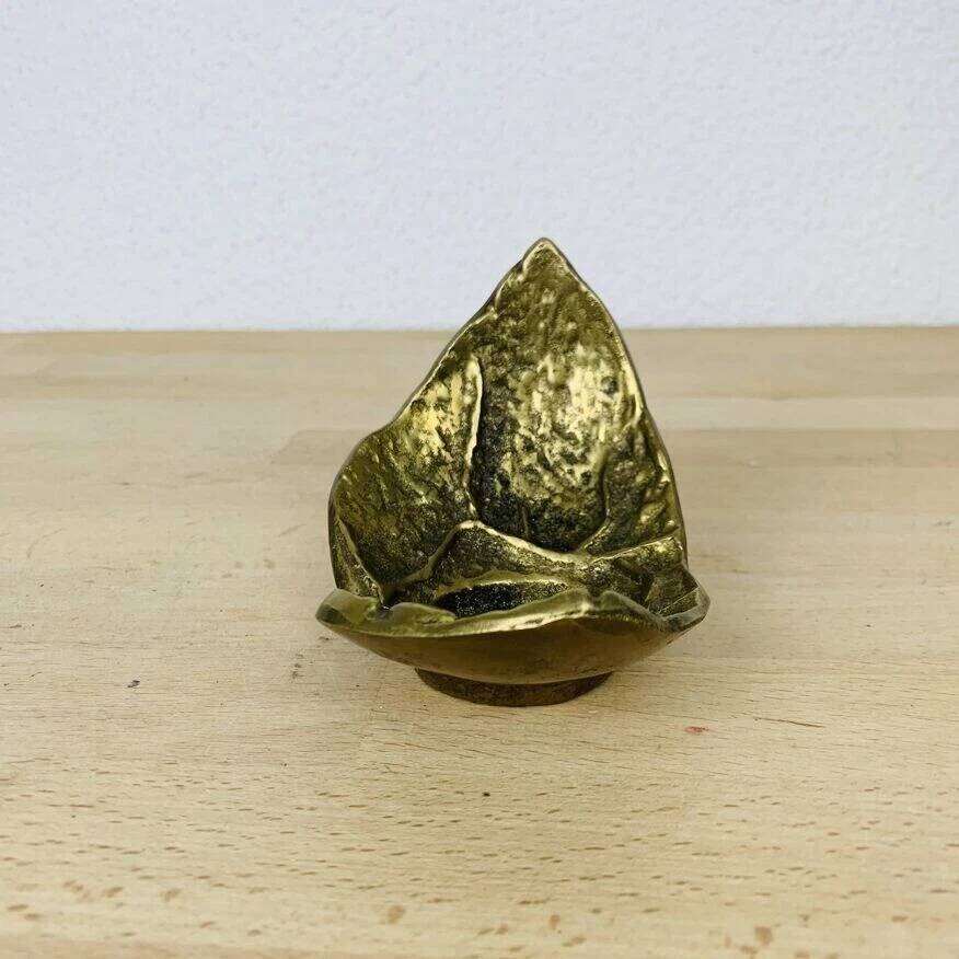 Golden brass leaf candlestick, organic style, vintage