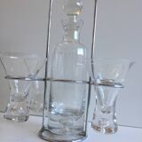 Service à liqueur digestif alcool portatif design verre & métal chromé inox