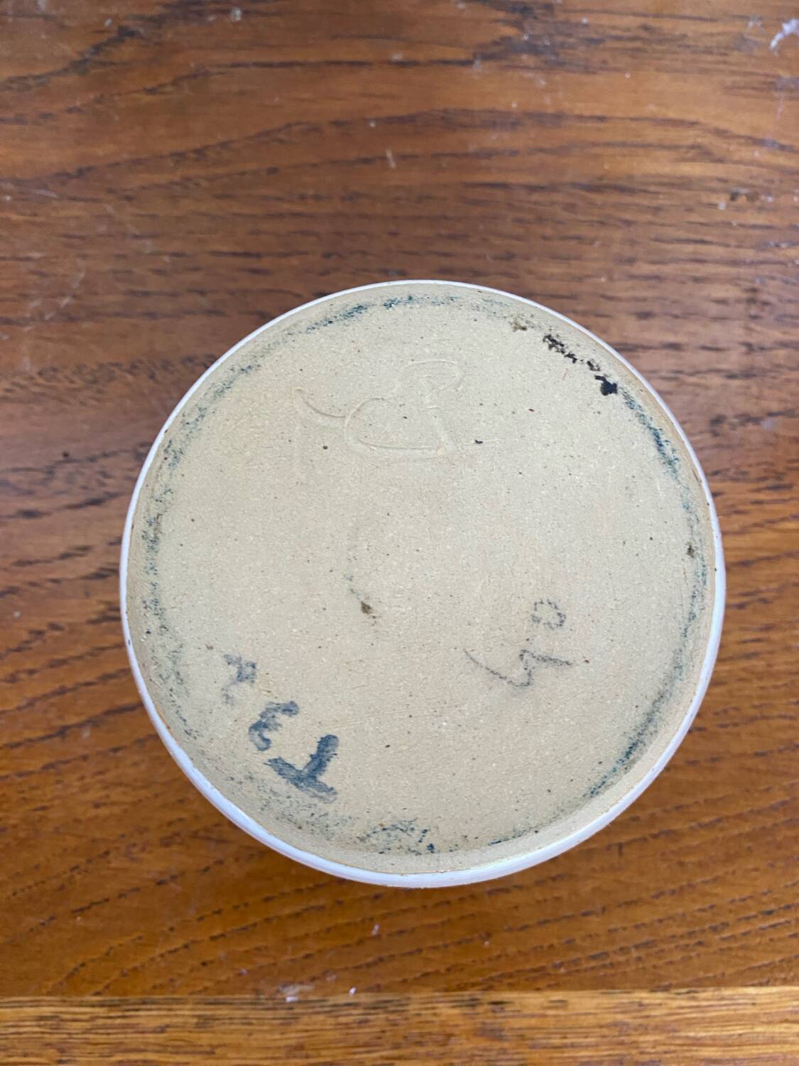 Antique White Ceramic Ball Vase Chiseled Decor Blue Flowers Vintage