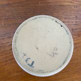 Antique White Ceramic Ball Vase Chiseled Decor Blue Flowers Vintage