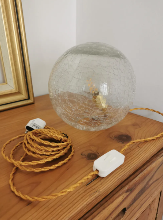 Vintage globe table lamp in molded glass