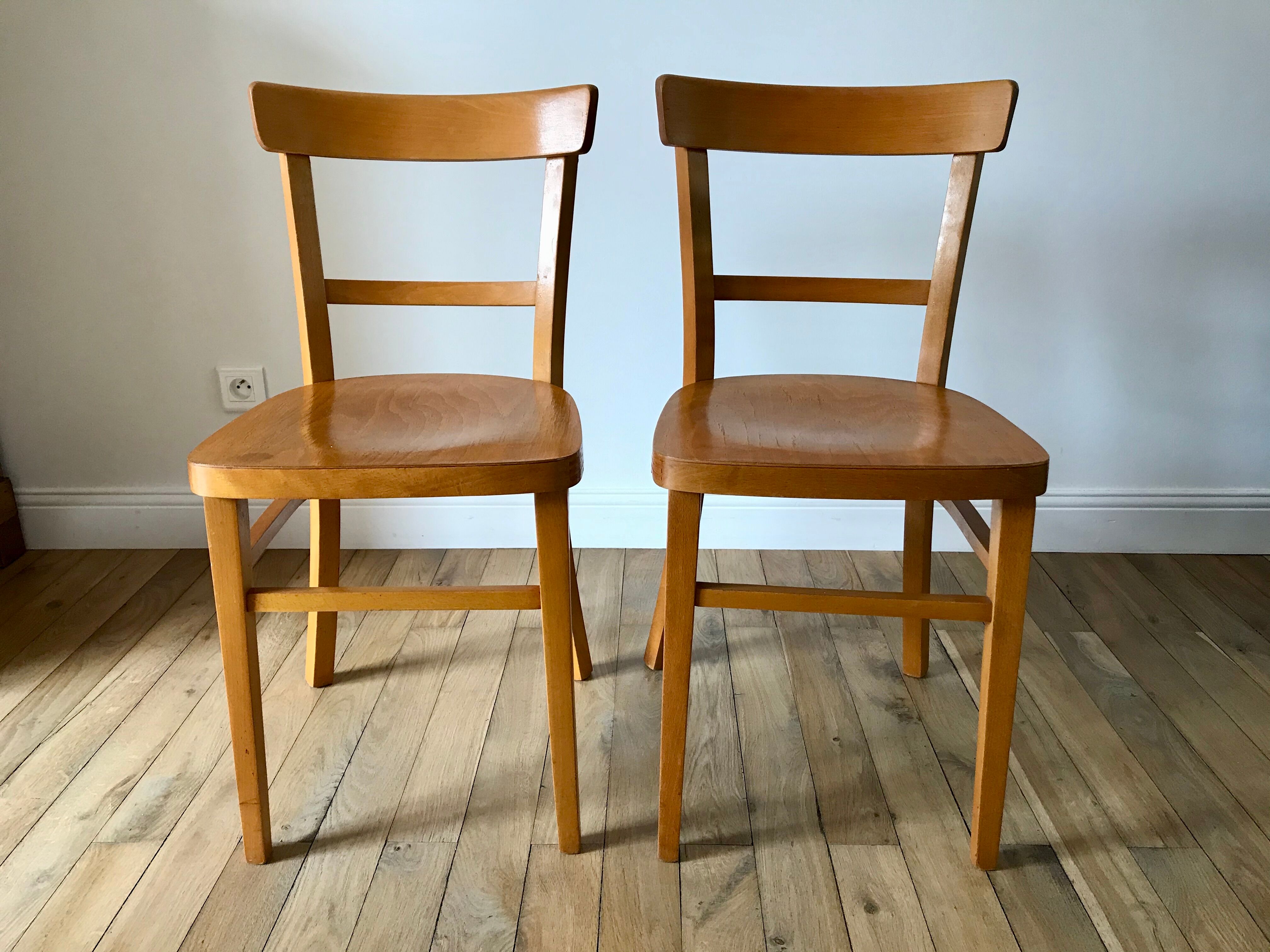 set of 4 Thonet bistro chairs in curved wood honey Mid-Century 50s