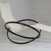 Roger Lecal rocking long chair, Jetstar model, brown lask and canvas, France, 1975