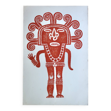 Original Pre-Columbian print, Aztecs Colombia folk 60s