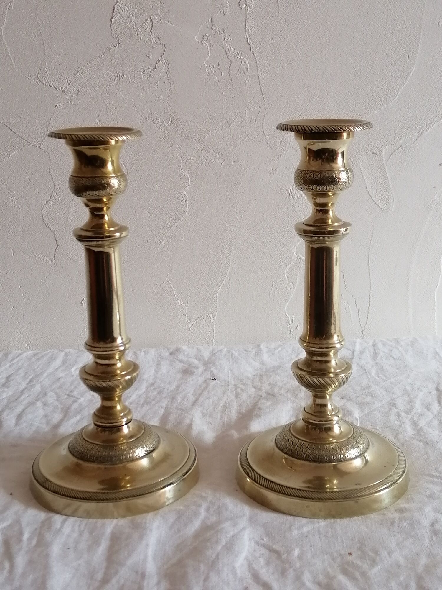 Old pair of candlesticks, bronze torches of the Louis Philippe period