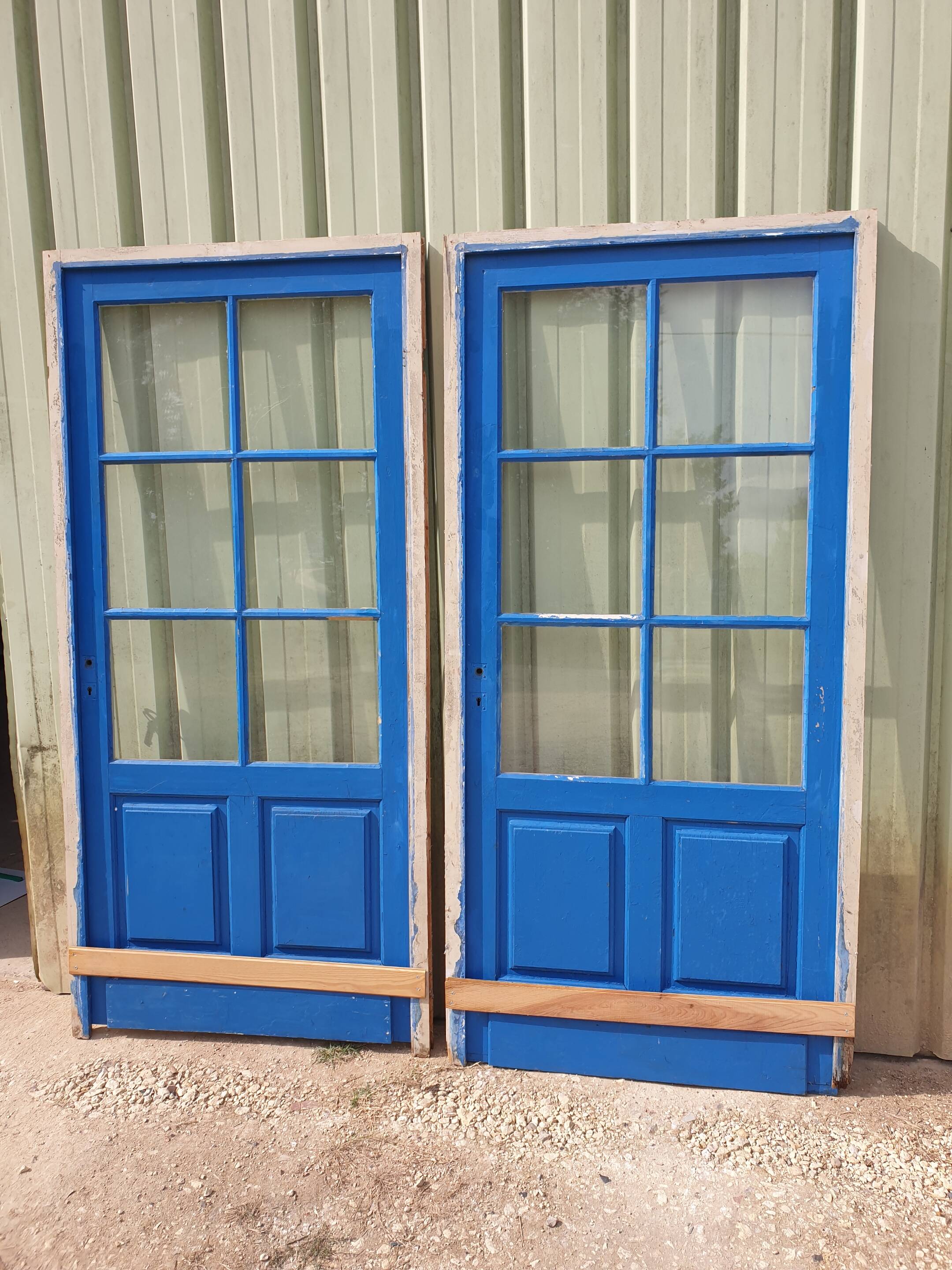 Pair of Colored Glass Doors with Frame - 1960s