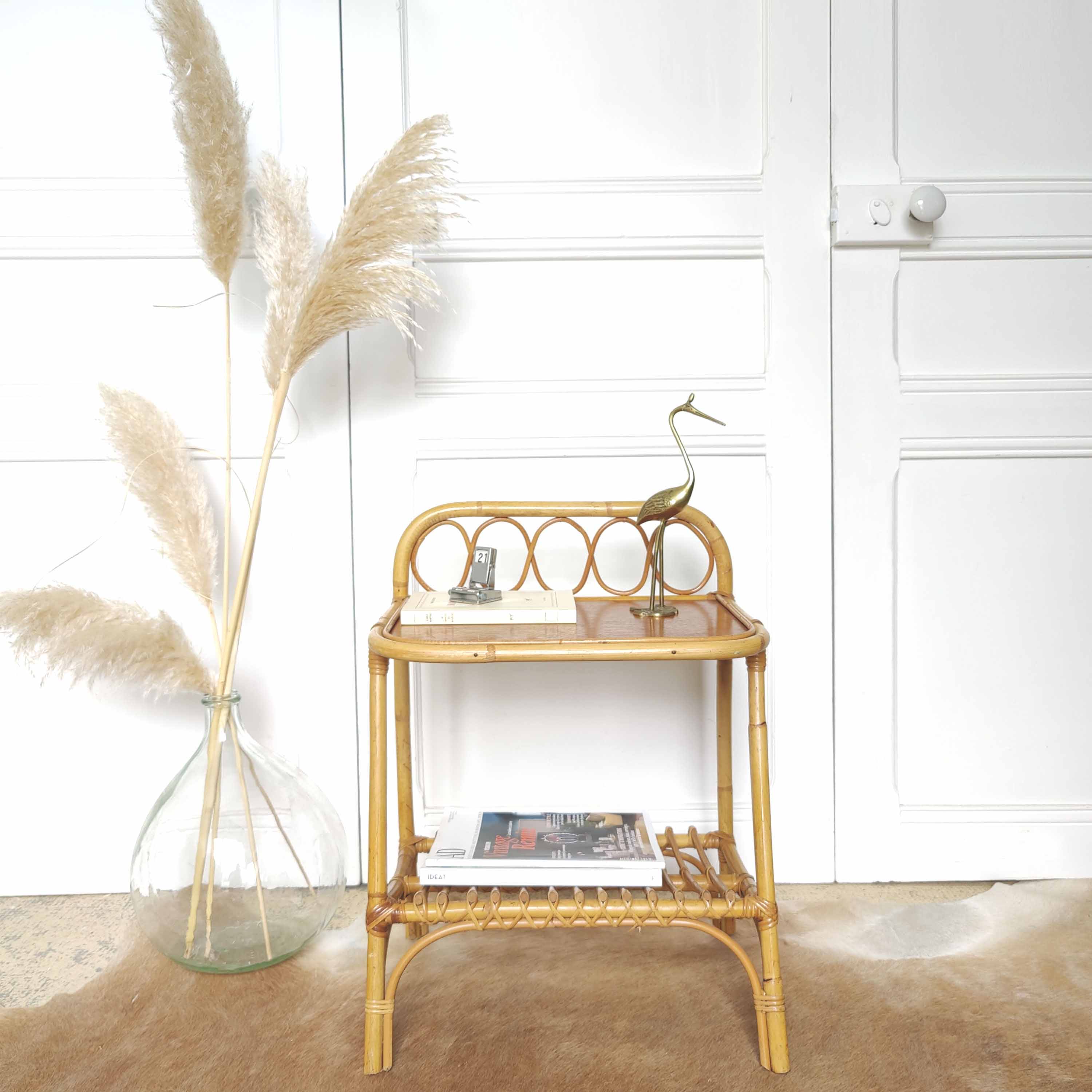 Vintage rattan bedside table 60s