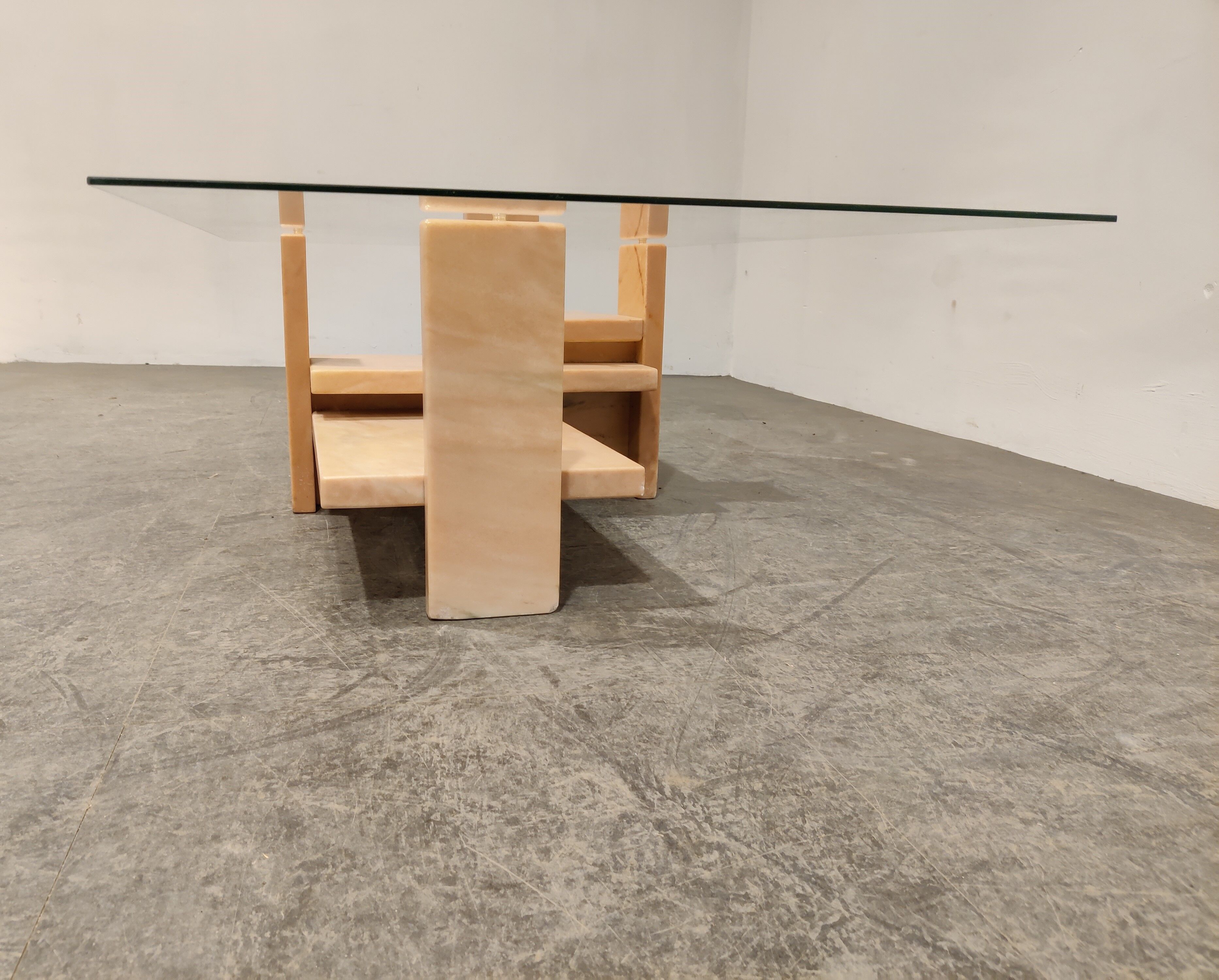 Pink marble coffee table by Willy Ballez, 1970s