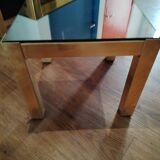Table gigogne vintage métal doré et verre fumé miroir