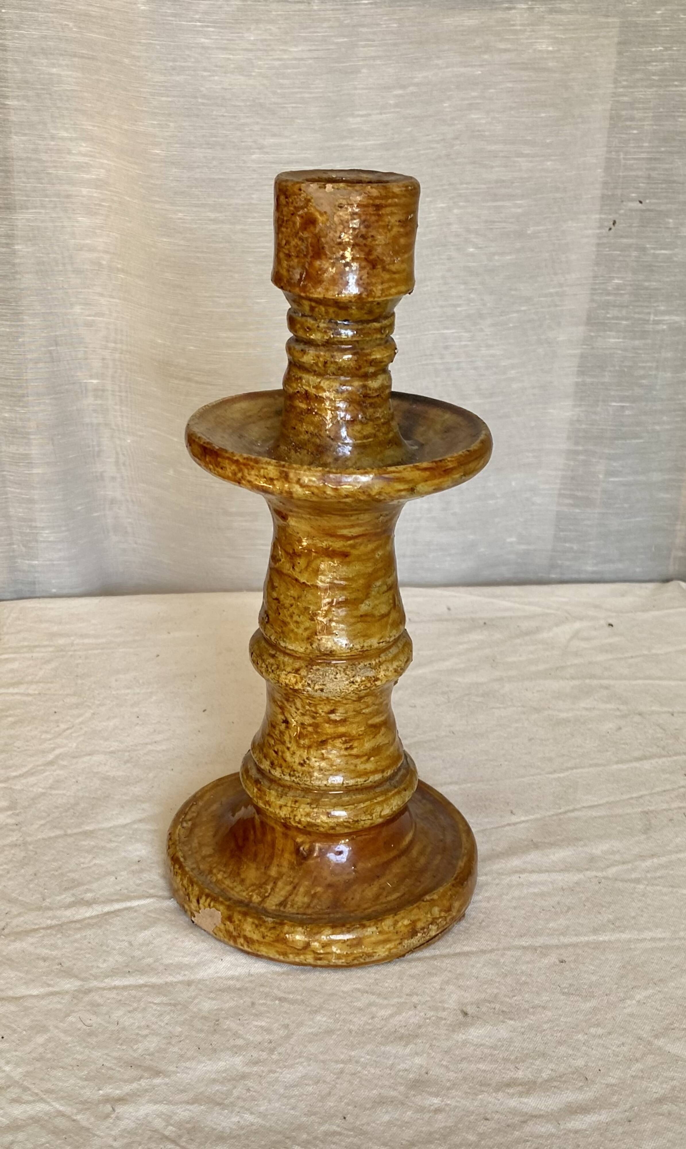 Tamegroute candle holder, Moroccan pottery, yellow ochre