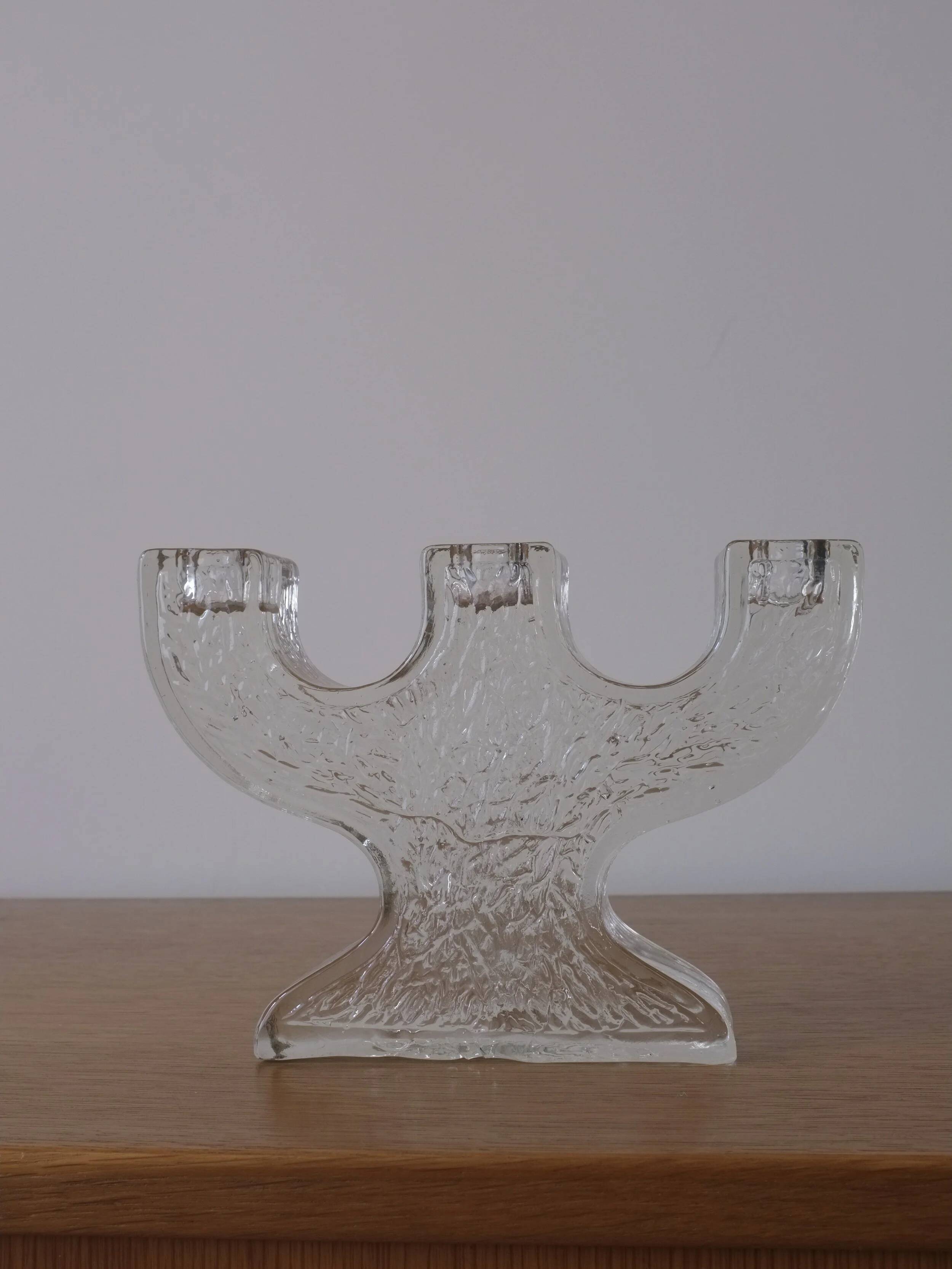 Pukeberg crystal glass candle holder "Tree" | Sweden | 1970s