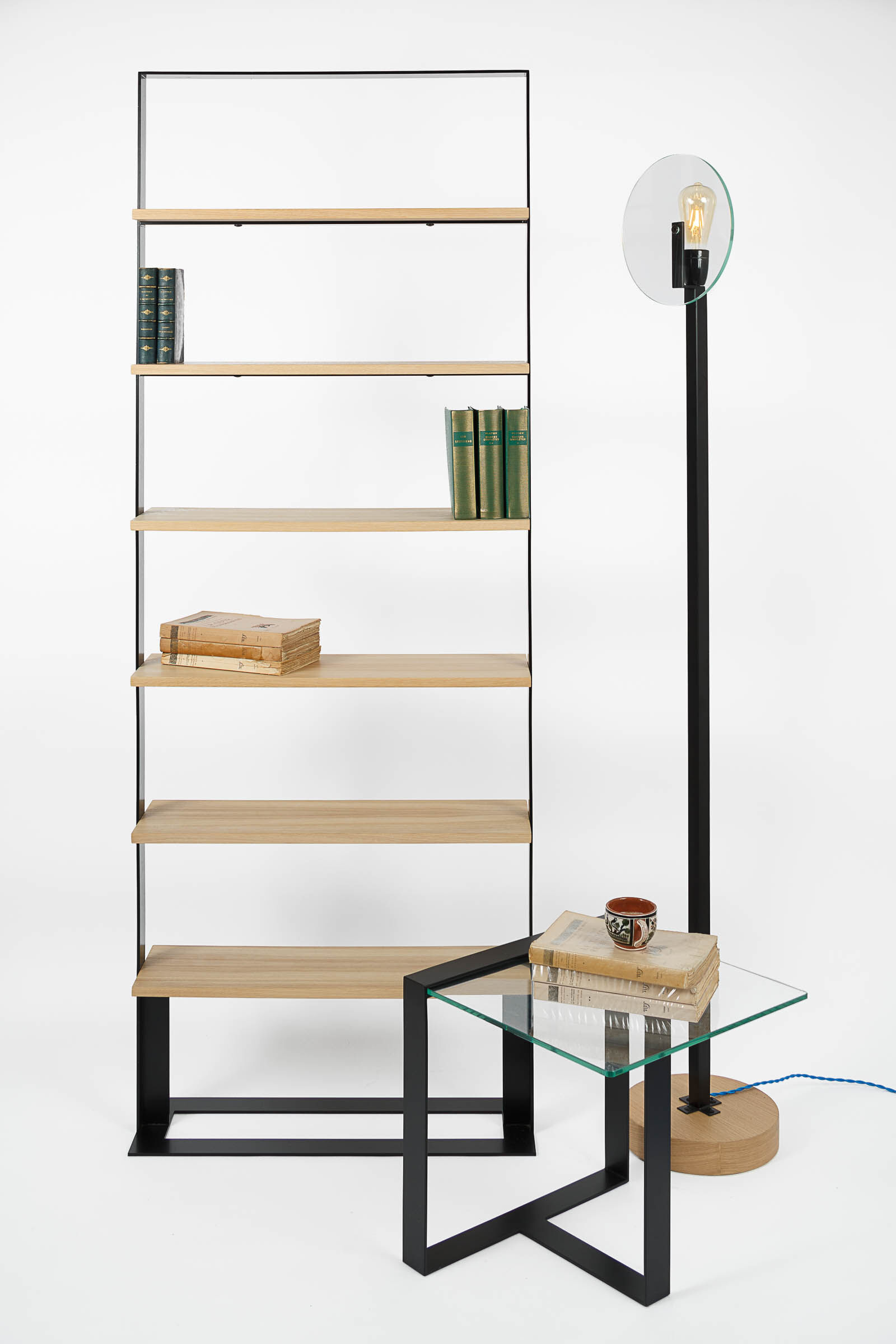 Severin shelf 2 oak and matte black steel