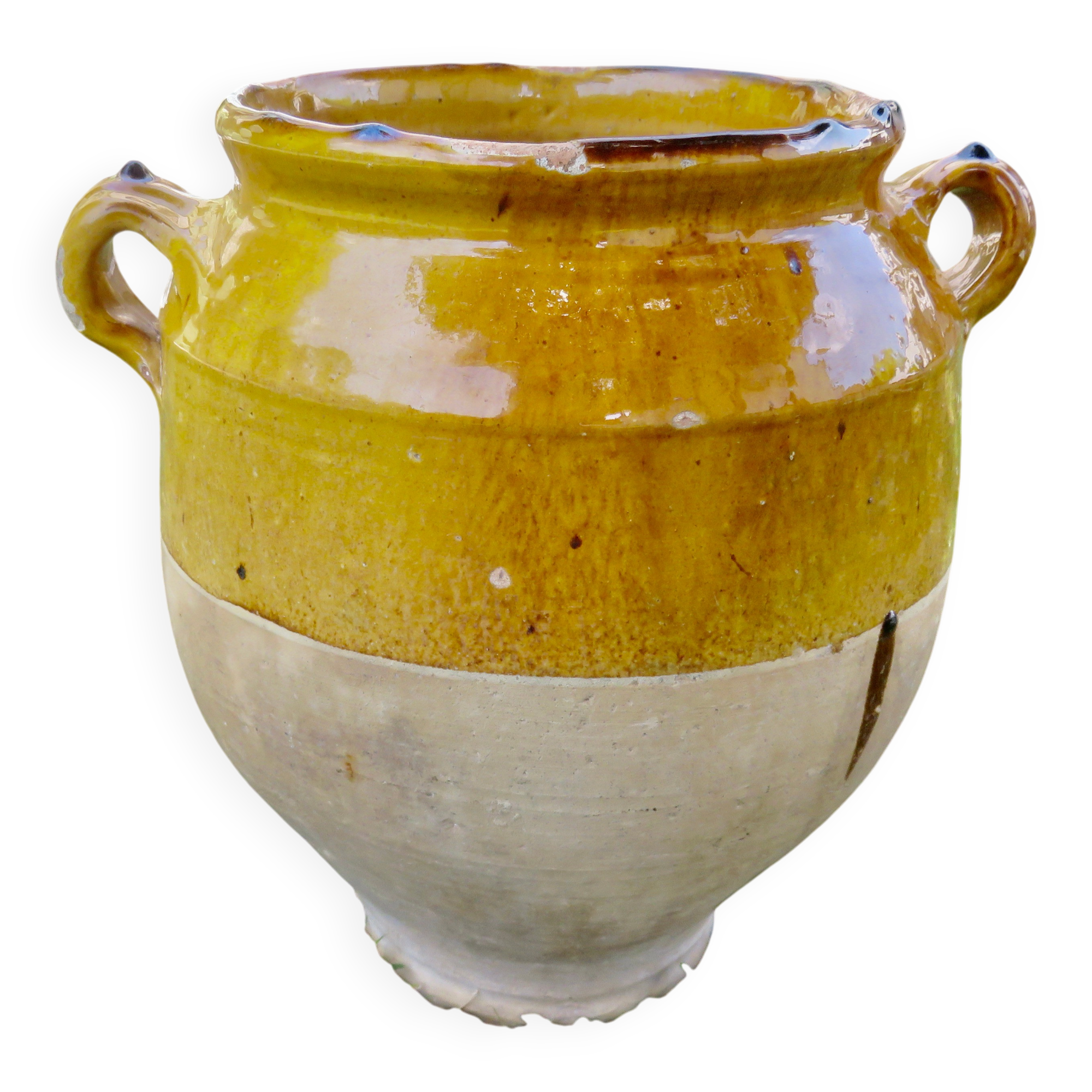 Vase, pot, jarre à huile en terre cuite vernissée jaune, fin 19ème