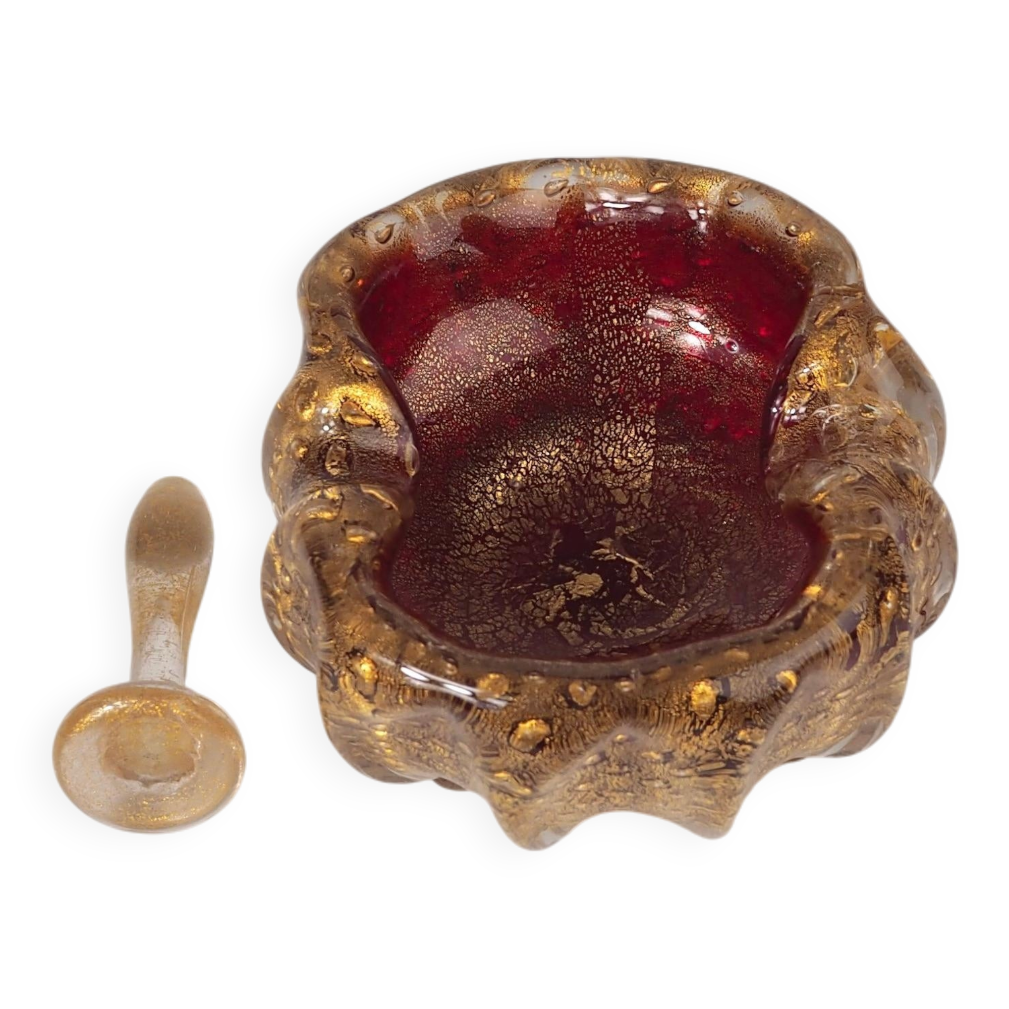 Barovier&Toso Murano "Cordonato d'Oro" Art Glass Bowl and Rare Glass Tamper