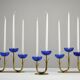 Bougeoirs en laiton massif et en verre artistique bleu cobalt par Gunnar Ander pour Ystad-Metall, Suède, années 1950.