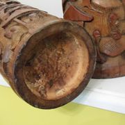 Two carved bamboo pots, pair of brush pots China late 19th early 20th century