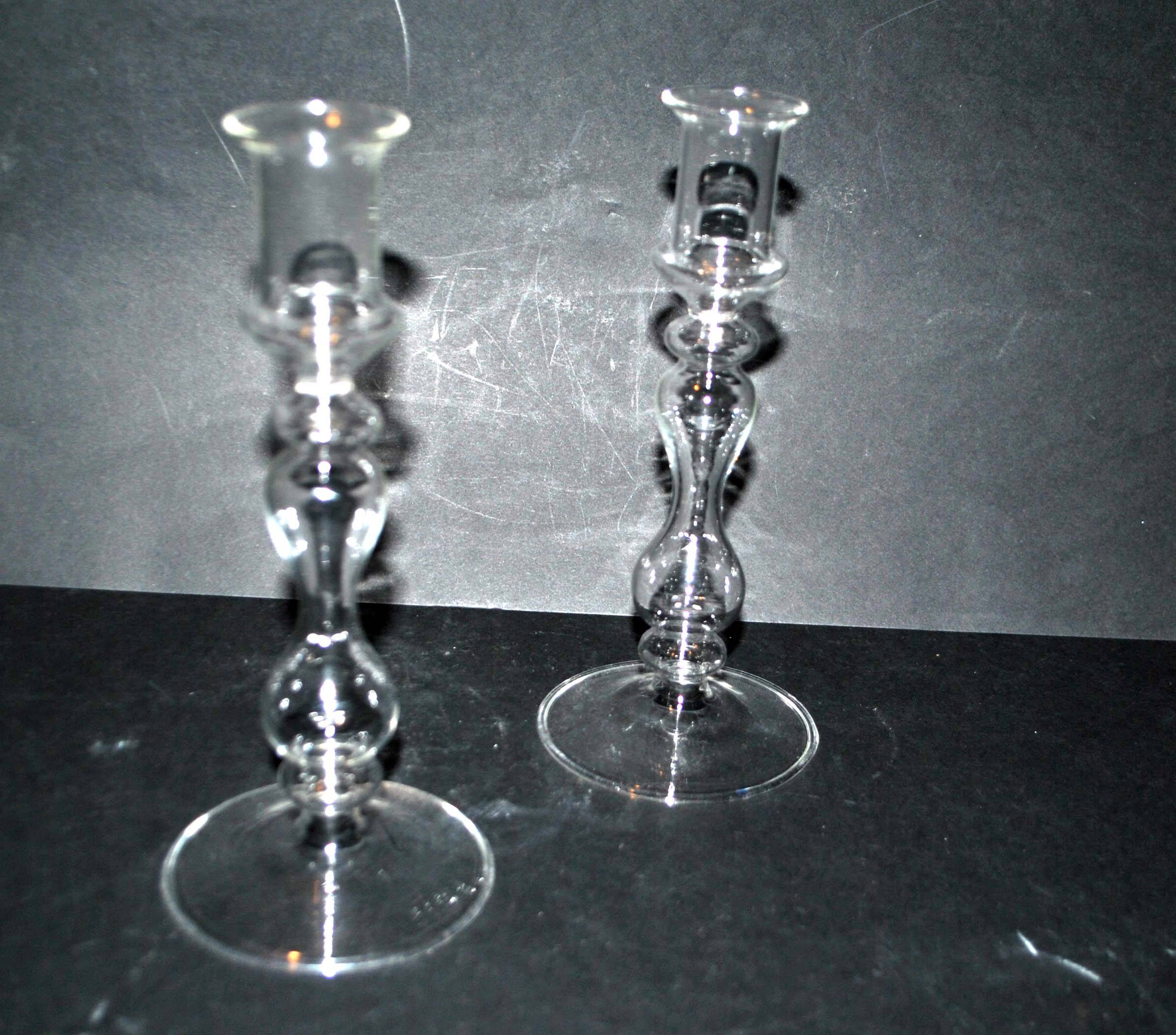 Set of 2 vintage blown glass candle holders