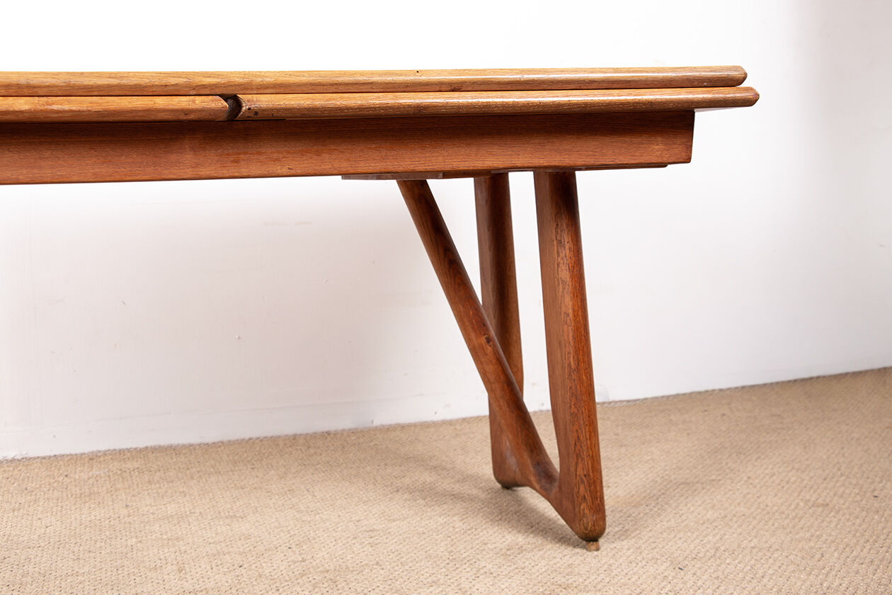 Large extendable dining table, 320 cm, in oak, Guillerme and Chambron.