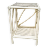 Side table in white rattan and smoked glass