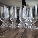 Set of 12 vintage champagne flutes on low crystalline stand