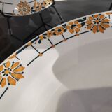 Series of 6 Saint Amand Ceranord soup plates, ocher and green pattern France