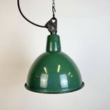 Industrial green enamel factory lamp with cast iron top, 1960s