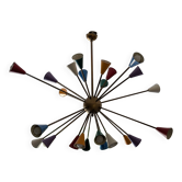 Lustre Spoutnik multicolore italien de style Stilnovo - 24 bras