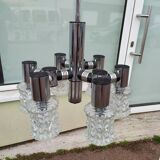 Vintage ceiling lamp in chrome plated and glass cut from targetti 1970 - 6 lamps