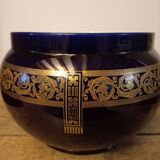 Cache-pot Sarreguemines ancien décor Empire bleu cobalt et or