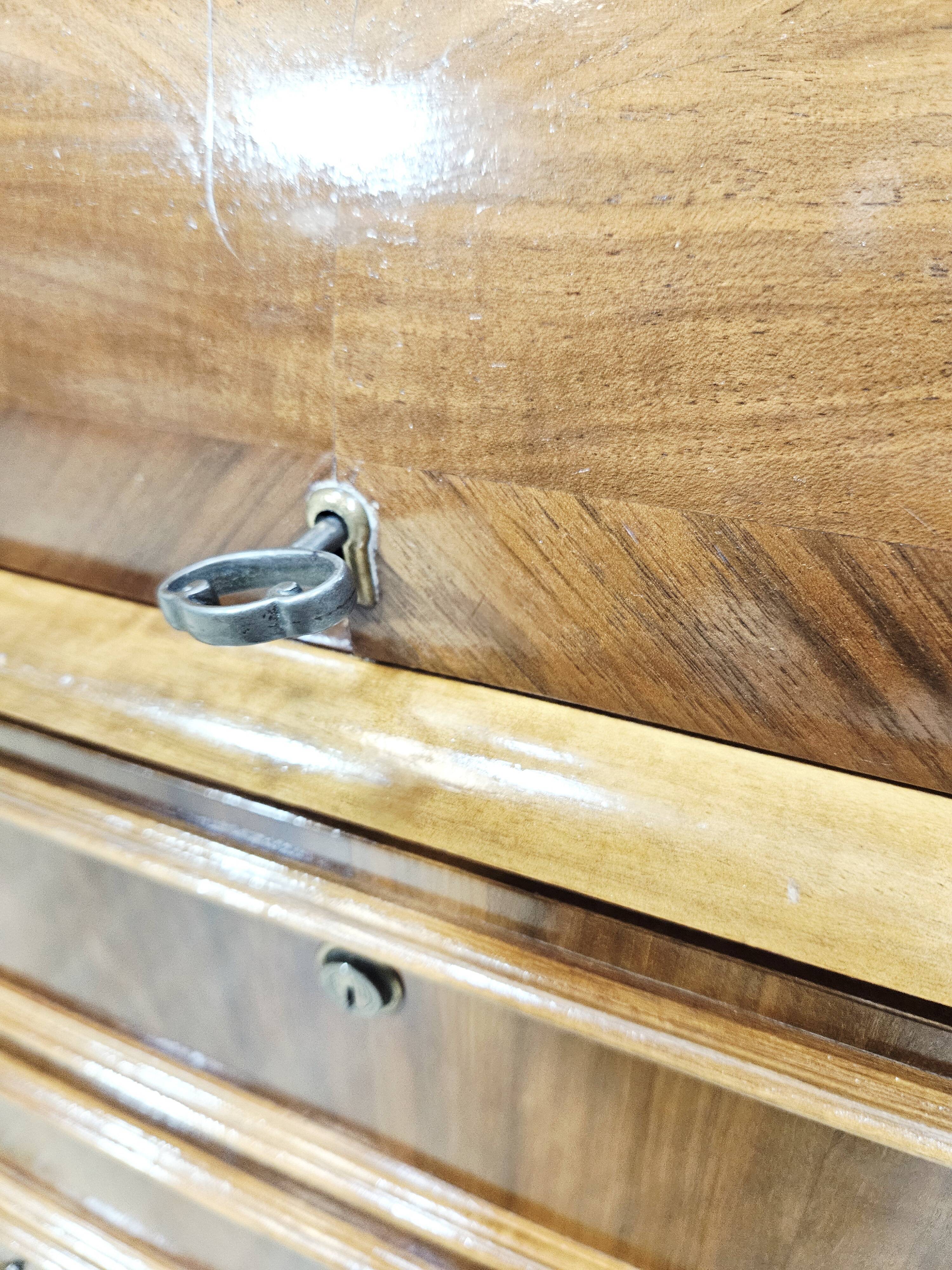 Walnut cylinder-roll-top secretary desk, 1970s.
