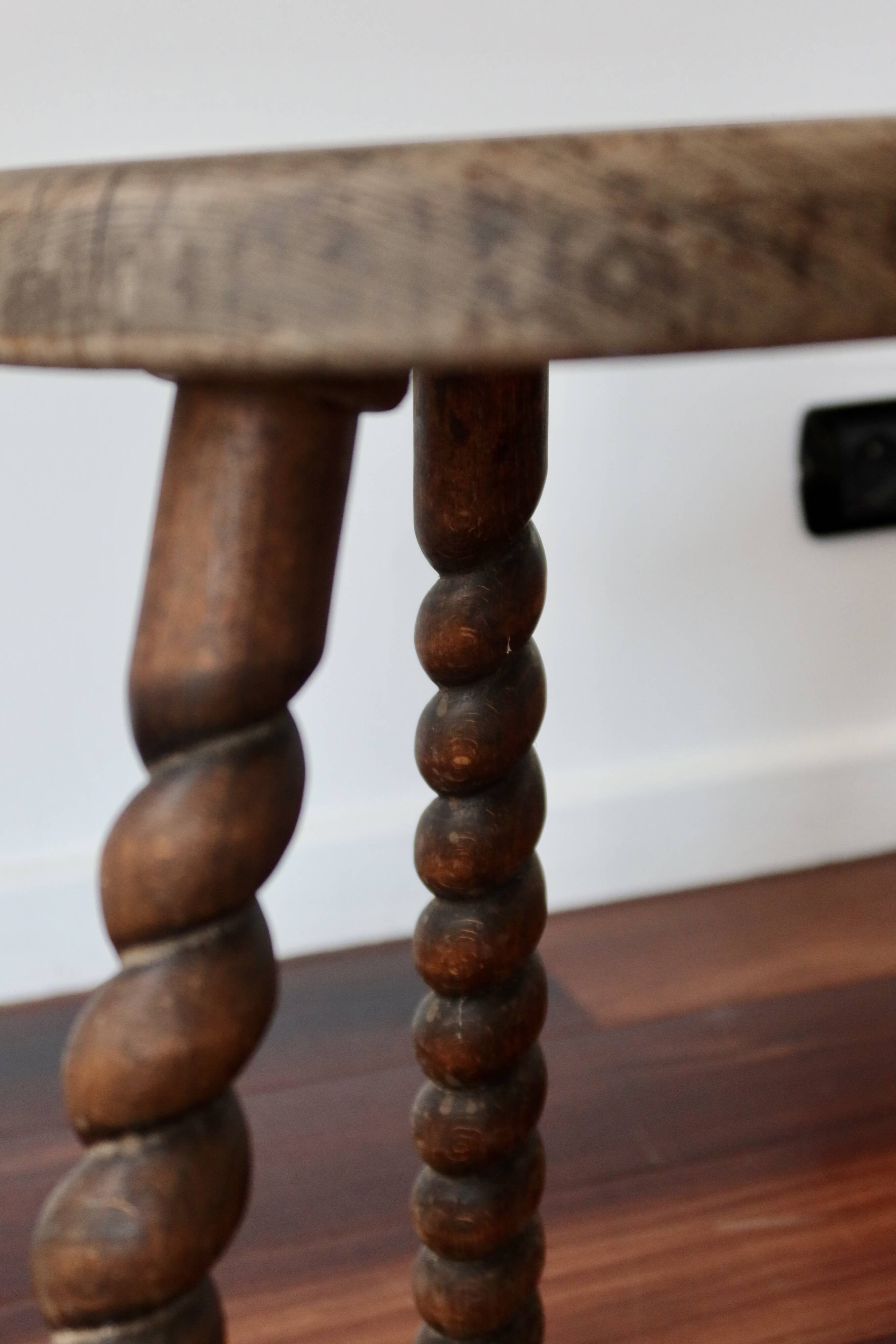 Vintage rustic turned wooden tripod stool