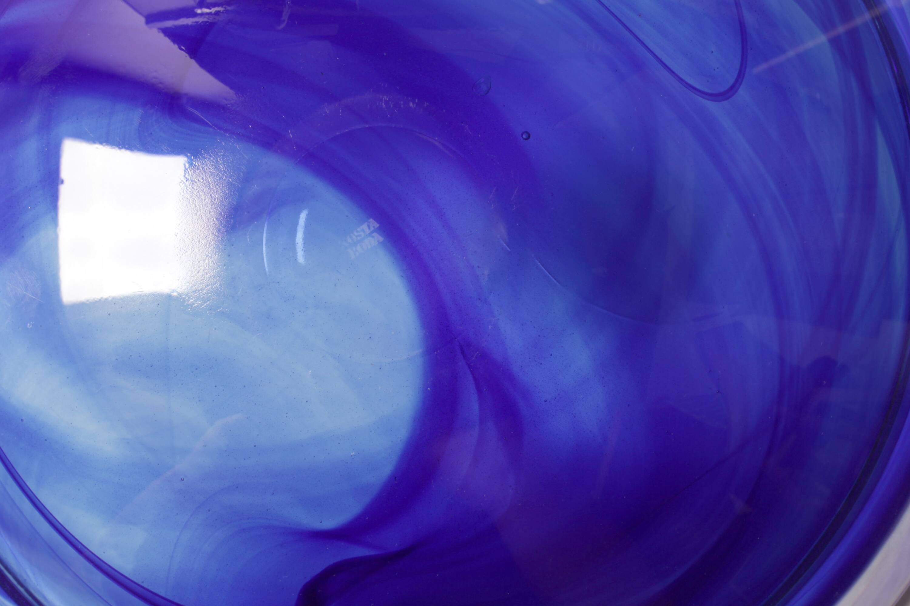 Large Blue Glass Bowl Atoll by Anna Ehrner for Kosta Boda / Sweden / 1990