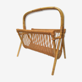 Vintage rattan magazine holder