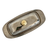 Vintage stainless steel butter dish, acorn and molded glass cup